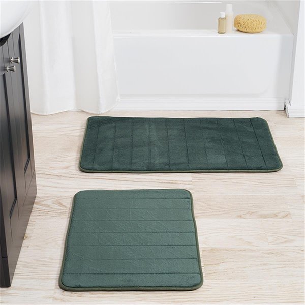 Lavish Home Lavish Home 67-16-G 2 Piece Memory Foam Striped Bath Mat Set - Green 67-16-G